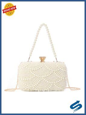 Pearl Beaded Clutch Purse Evening Bag with Chain Strap